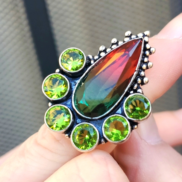 New Bi-Color Tourmaline & Peridot 925 Silver Statement Ring. - Picture 16 of 16